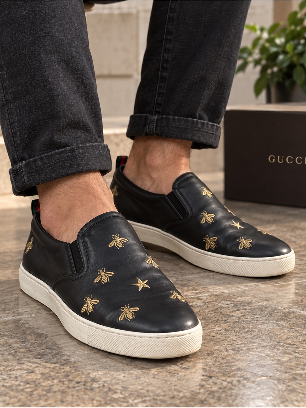 Gucci Leather Slip-On Sneakers Men's Authentic Sz 10
